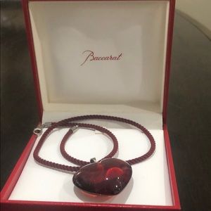 Baccarat glass red heart necklace